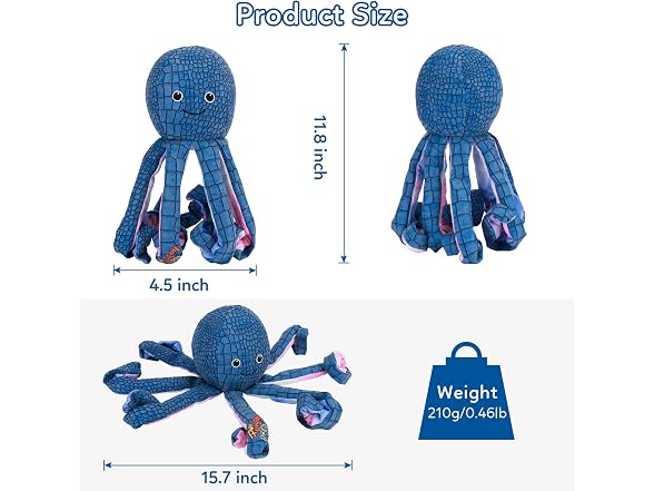 Emorefun Squeaky Dog Chew Toys,Octopus