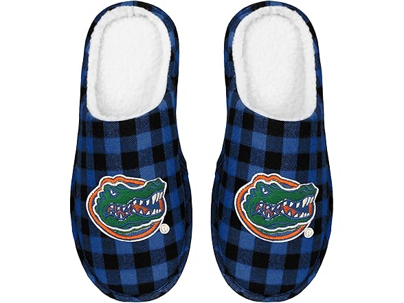 FOCO Mens NCAA Sherpa Lined Buffalo Check Slippers