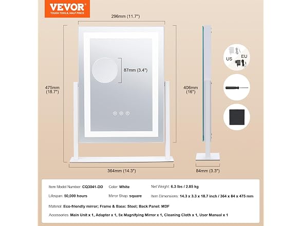 Vanity Mirror with Lights, Three 16.1x11.8in
