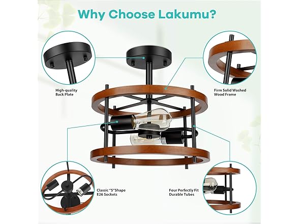 Lakumu 2-Light Retro Semi Flush Mount