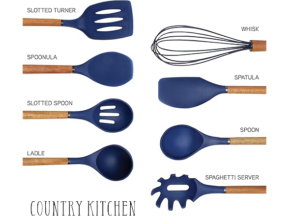 Country Kitchen Non Stick Silicone Utensil Set 