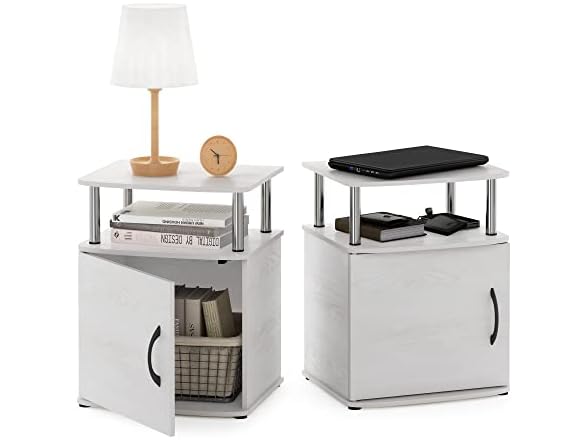 Furinno Jaya End Side Sofa Table/Nightstand with Door, 2PK