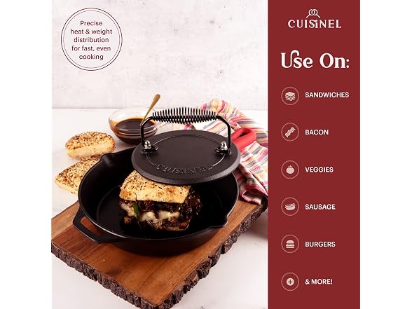 Cuisinel Cast Iron Skillet + Press Set 10"