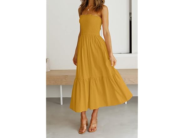 Zesica Women (S) Summer Boho Strapless Maxi Ginger