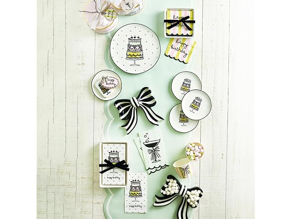 Set of 4 Small Ceramic Plates, 6" Diameter, Birthday Cake