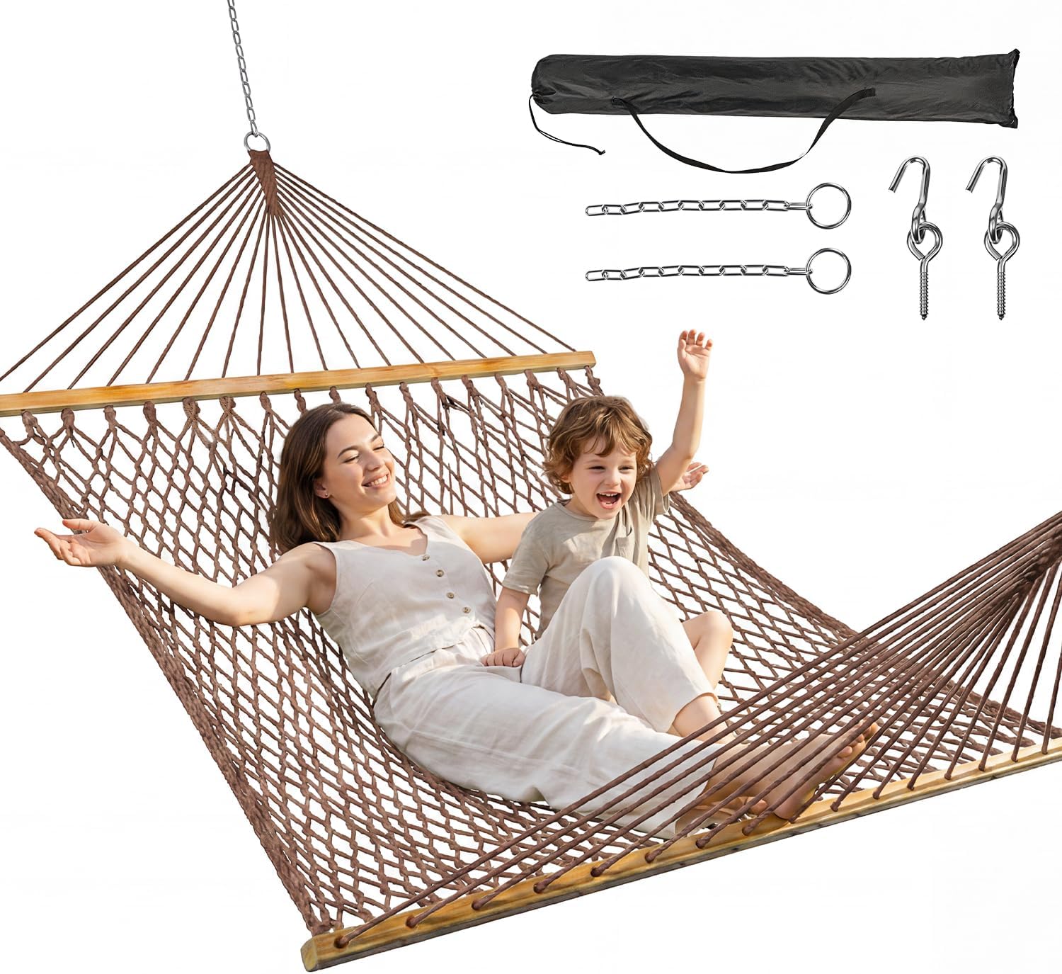 ANAGOO 2-Person Handwoven Rope Hammock with Spreader Bar - Gallery 9