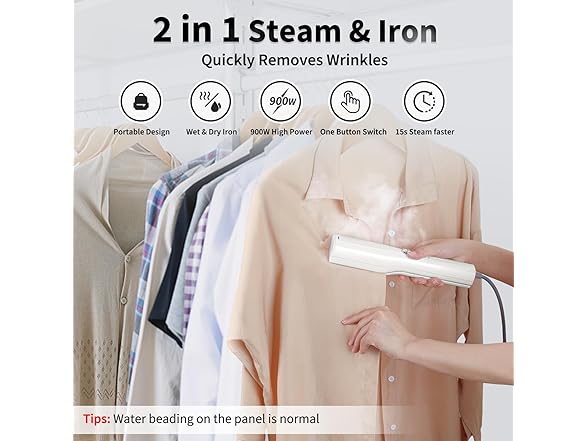 Iron Steamer for Clothes - Mini Iron, Portable Handheld Garment Steamer, 3 in 1 Steam Iron Wet & Dry Ironing, 15s Fast Heat Up, 900W Wrinkles Remover Clothes Steamer for Home, Office and Travel, 120V (Open Box)