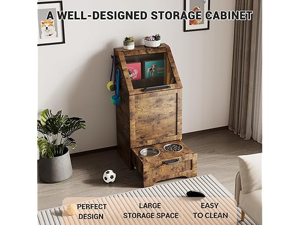 Top Opening Dog Feeding Station, Wooden Storage