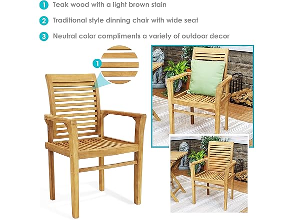 Sunnydaze Decor JVA-353 Teak Slat Patio Chair Light Br