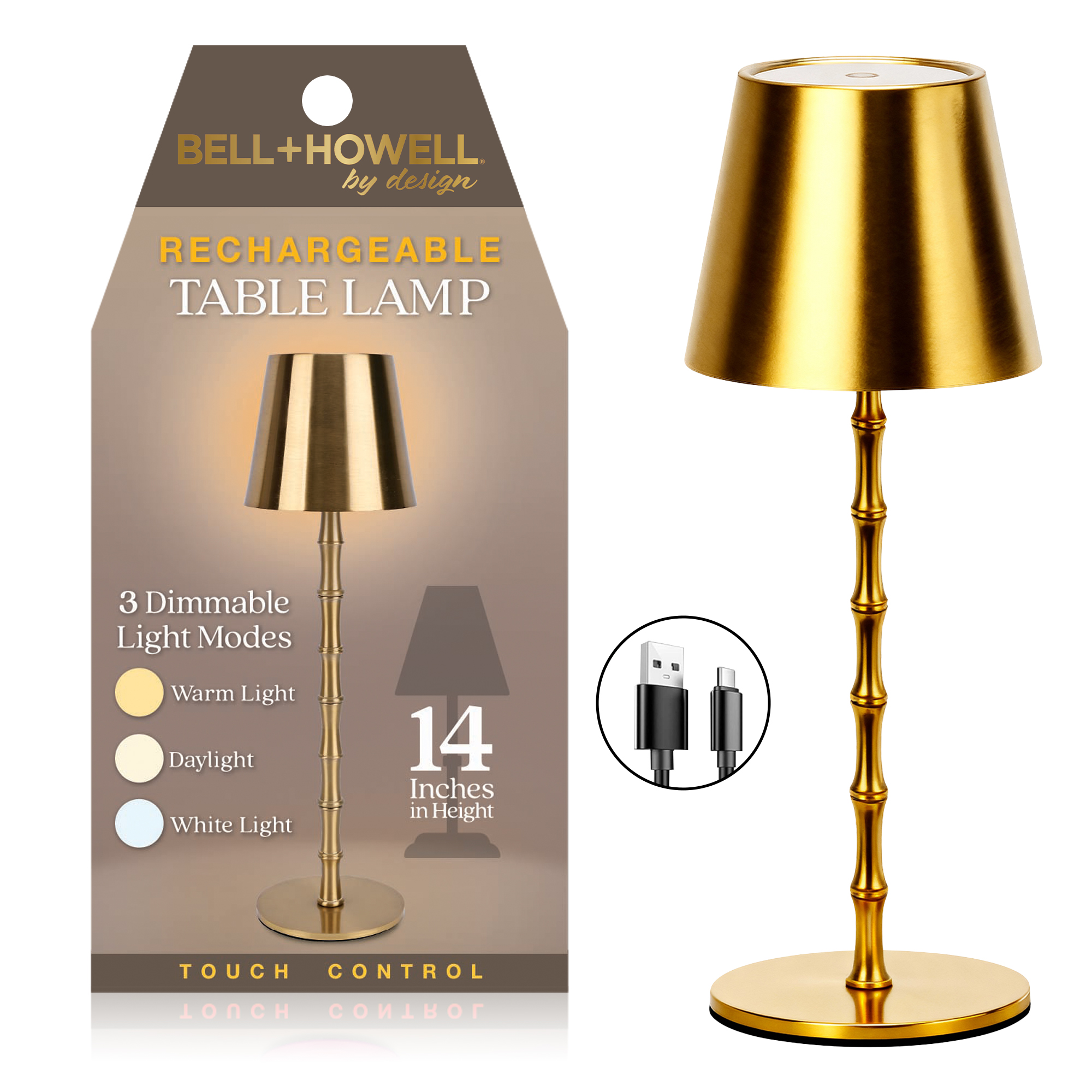 Bell+Howell Bamboo Design Gold Lamp - Gallery 10