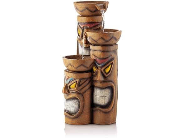 Alpine Corporation 29" H Outdoor 3-Tiered Tiki Head Bowl Waterfall