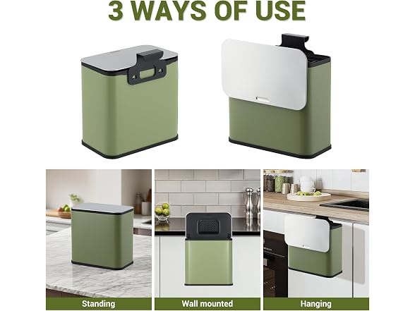OUTLANE 1.3 Gal Hanging Trash Can Green