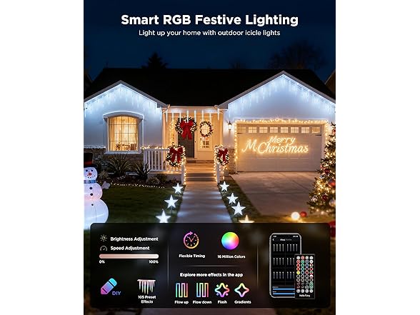 Brightown Smart Icicle Lights Outdoor- 31.2ft with 20 Tubes 100 LED