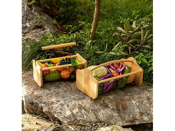 Gardenised Vintage Harvest Basket Pine Wood 