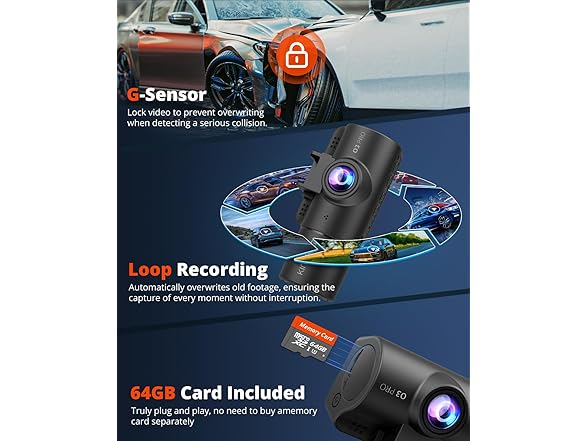 (NEW) Kingslim 3-Ch 5G Dash Cam with 64GB Card