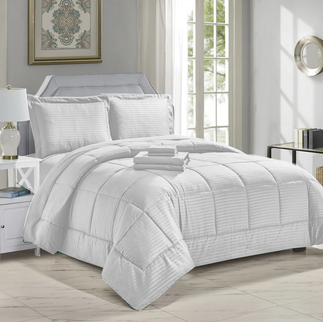 Luxury Home 8PC Down Alt Stripes Comforter Set - Gallery 11