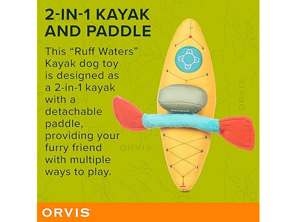 Orvis Dog Ruff Waters Kayak + Chew Paddle 2-in-1 Dog Toy