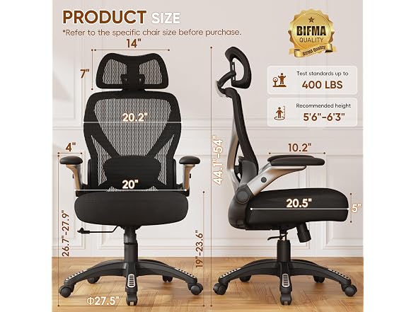 Ergonomic Office Chair with Headrest, Black
