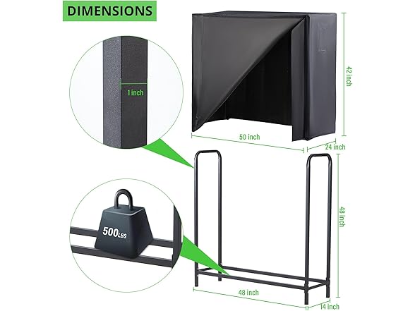 LUGO Waterproof Firewood Rack 48" Oxford Cover Combo Set