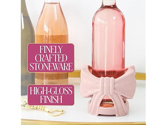 Paris Hilton Ceramic Wine Bottle Holder, Bow Design, One Size, Pink