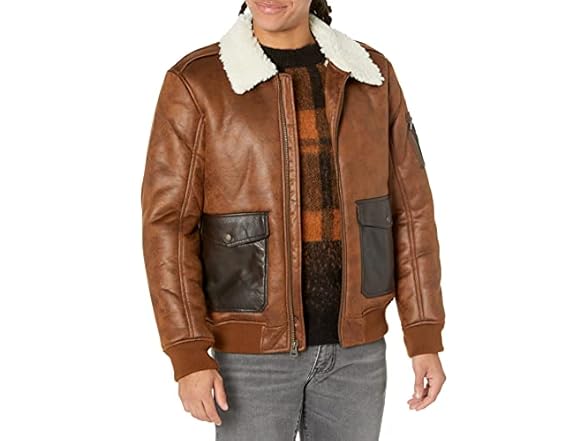Levis Mens Faux Leather Aviator Bomber