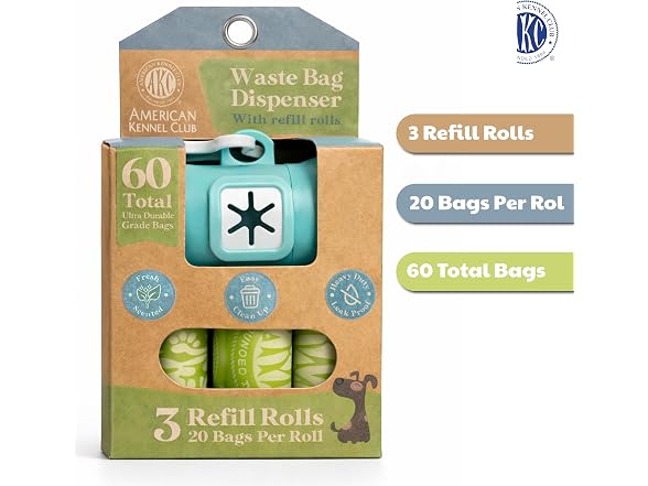 AKC - Dog Waste Bag Dispenser w 3 Refill Rolls