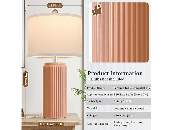 TOBUSA Ceramic Table Lamps Set of 2