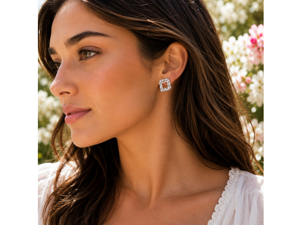 Silver Twisted Square CZ Stud Earrings