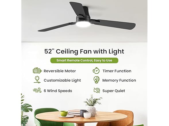 52" Black Ceiling Fan