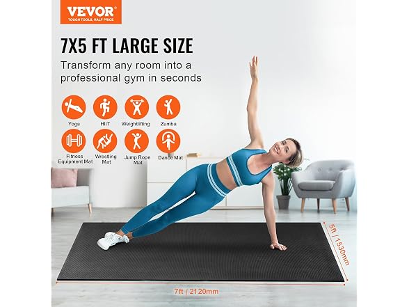 VEVOR Exercise Mat, Non Slip High