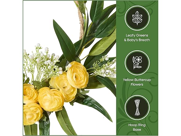 16 Inch Artificial Spring Wreath with Buttercup Bloom