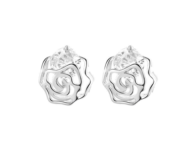 AAA IGT-DAAS-DEBS5975 Crystal Rose Flower Stud Earrings Silver 