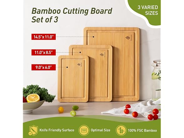 Bamboo Cutting Board Set Non Slip Feet