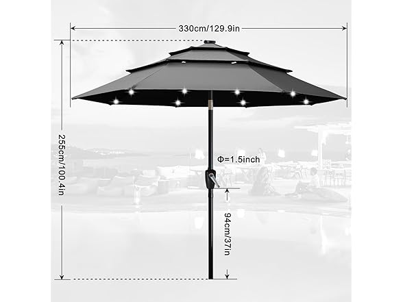 ABCCANOPY Solar Led Patio Umbrellas 3-Tiers 11FT (Dark Gray)