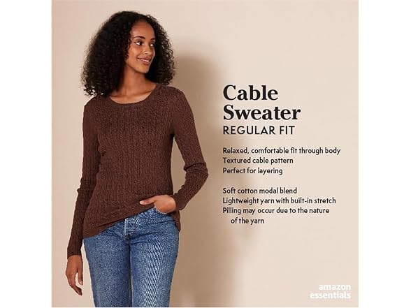 Amazon Essentials Women Lightweight Cable Sweater