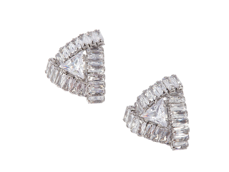 Silver Triangle CZ Stud Earrings
