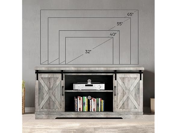 IDEALHOUSE TV Stand 65 White Barn Door