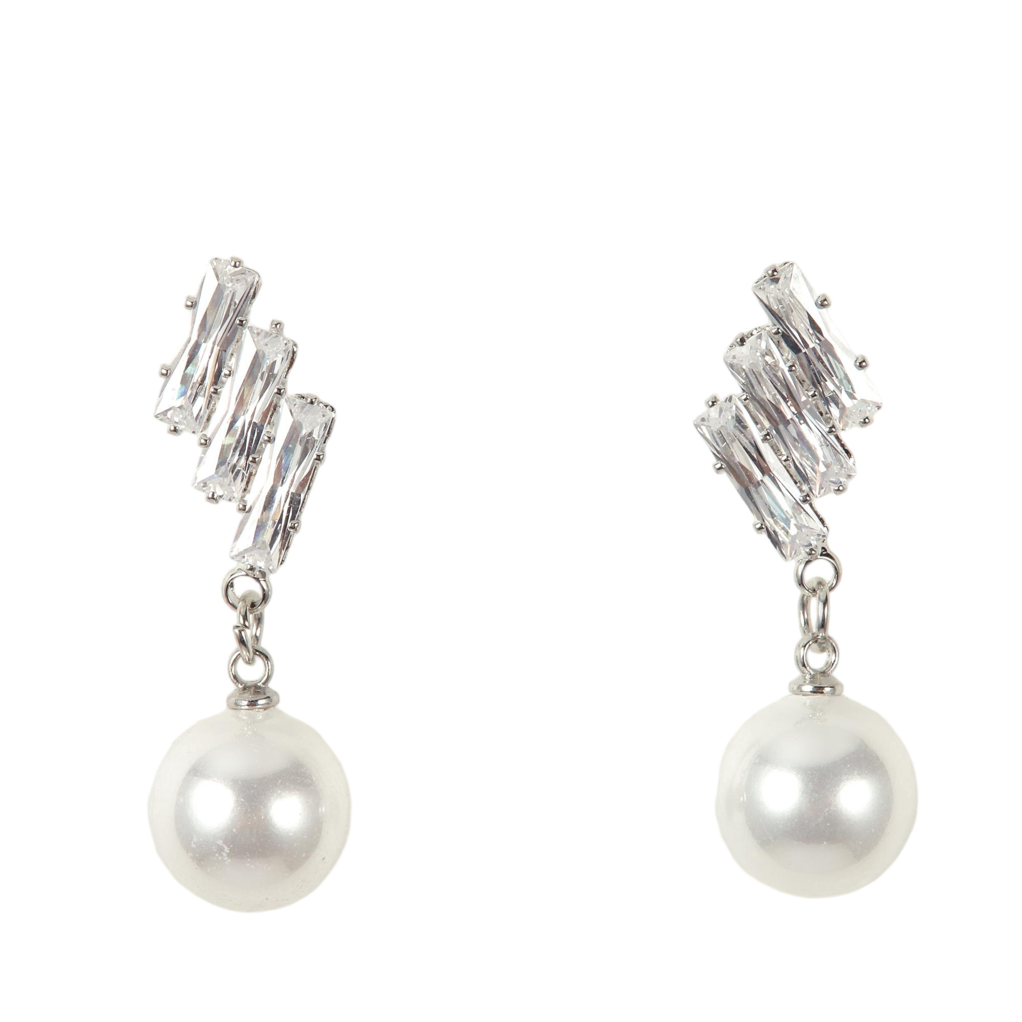 Silver Tone Pearl Drop Earrings - Gallery 5