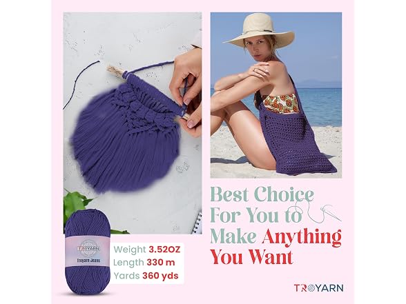 TROYARN 60% Cotton 40% Acrylic Crochet Yarn - 5 Skien