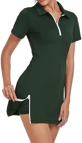 GGOV Womens Two Piece Tennis Golf Dress UPF 50+ Active Athletic Exercise Sports Wear Dresses for Women with Pocket Separate Shorts Dark Green