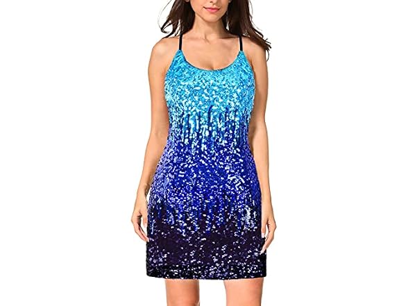 Maner Women (M) Glitter Sequin Adjustable Dress