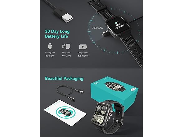 SKG 1.8" Men's Military Smartwatch for Android & iPhone with Alexa Built-in