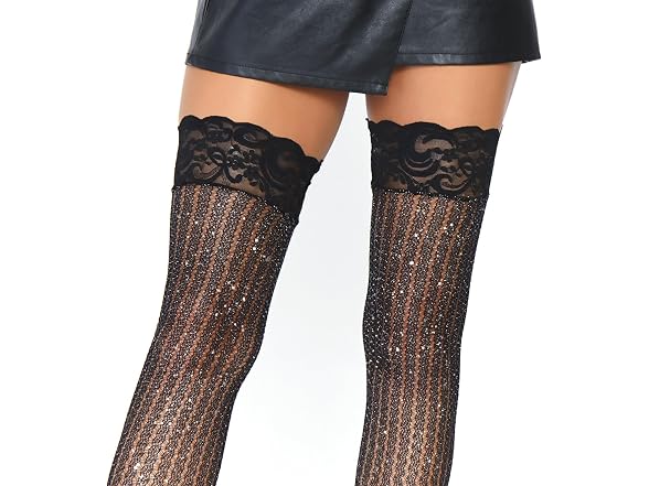 Leg Avenue Women (OS) Stay Up Lace Lurex Cable Top