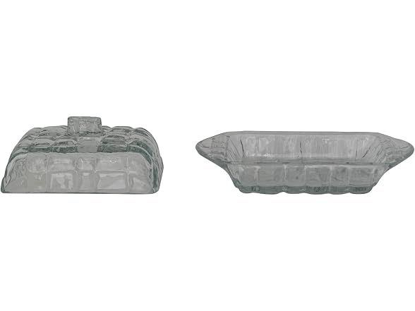 Creative Co-Op Pressed Glass Butter Dish with Grid Pattern