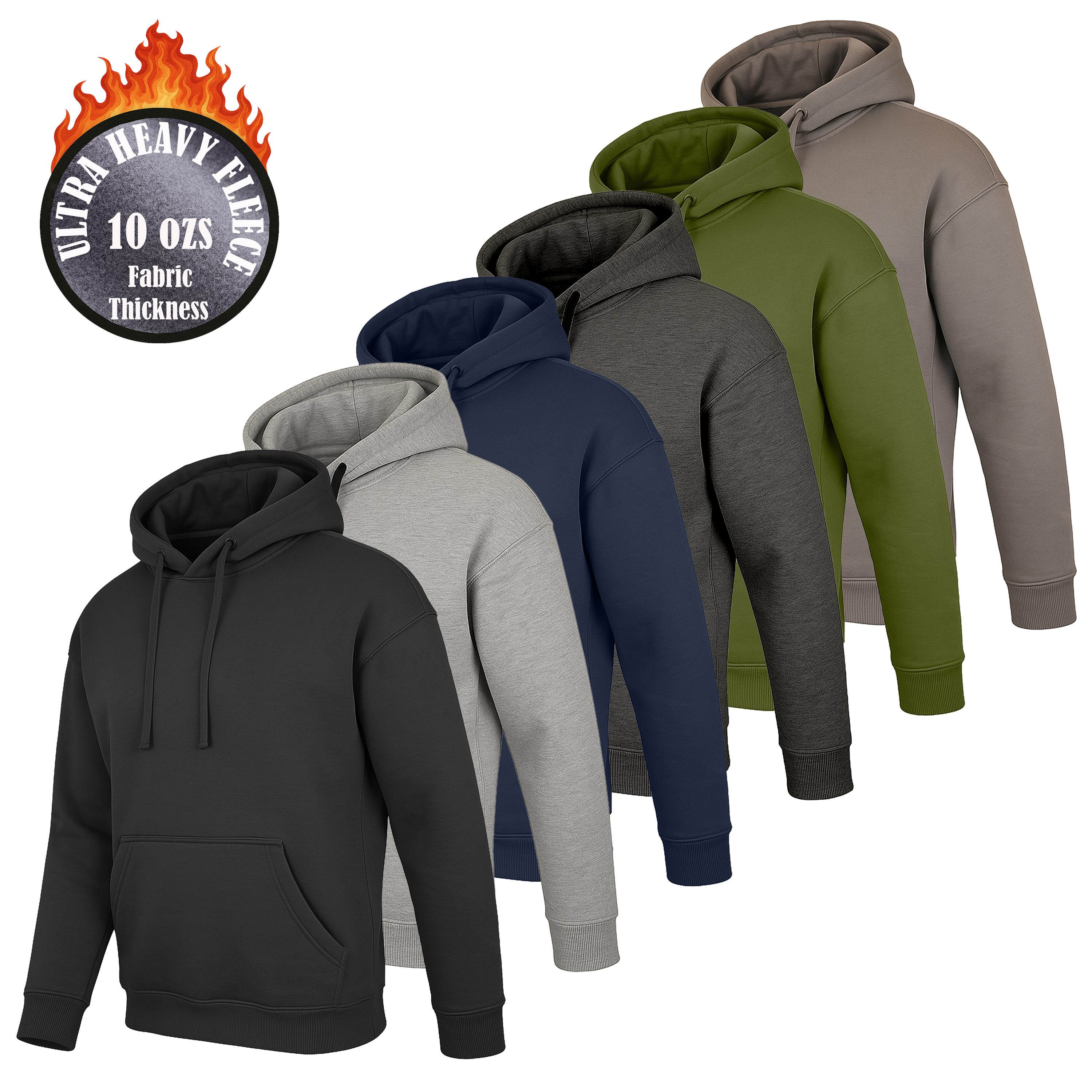 3Pk Mens Heavyweight Fleece-Lined Pullover Hoodie - Gallery 7