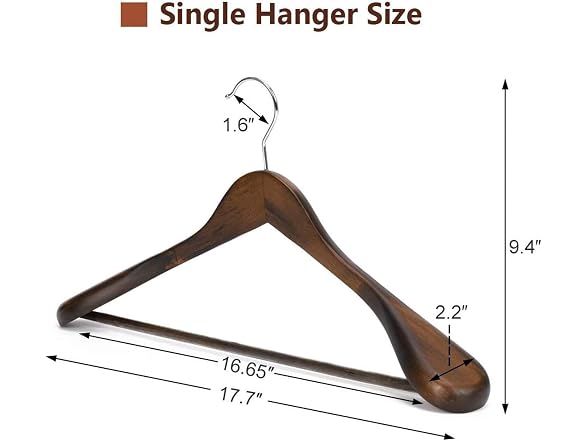 Suptinwear Wide Shoulder Wooden Suit Hangers 6 Pack