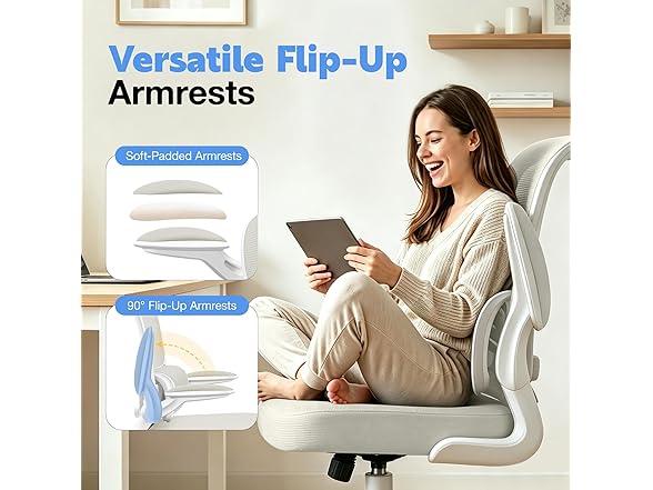ALLGOD Ergonomic Office Chair, Breathable Mesh Ergonomic Desk Chair with Adjustable Lumbar Support, Flip-up Armrests, Computer Chairs Comfortable for Home, Office, Work, 300lbs, White, Upgrade (Open Box)
