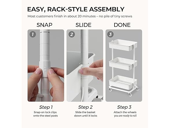 3 Tier Rolling Cart with Wheels for Home Organization