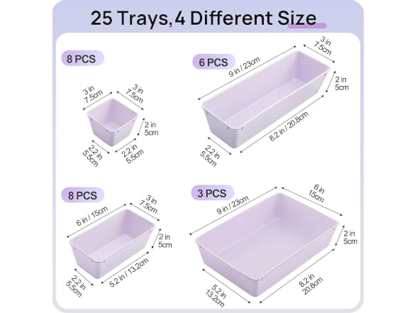 Vtopmart Lilac 25 PCS Plastic Drawer Organizer