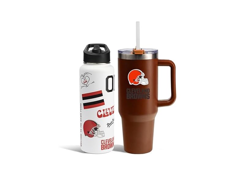 The Memory Company Officially Licensed NFL 2-Pack Stainless Steel Tumbler Set, 34oz Team Spirit Water Bottle & 40oz Game Day Tumbler with Lid and Straw, BPA-Free Materials, Convenient Straw Design